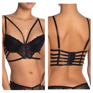 FELINA Strappy Harness Underwire Black Lace Bra 36C